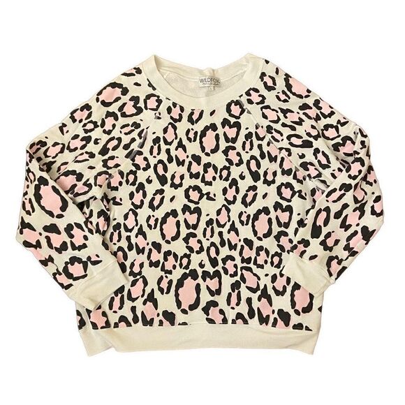Wildfox Sommers Leopard Print Oversized Sweatshirt White Pink Black Large - Picture 1 of 5